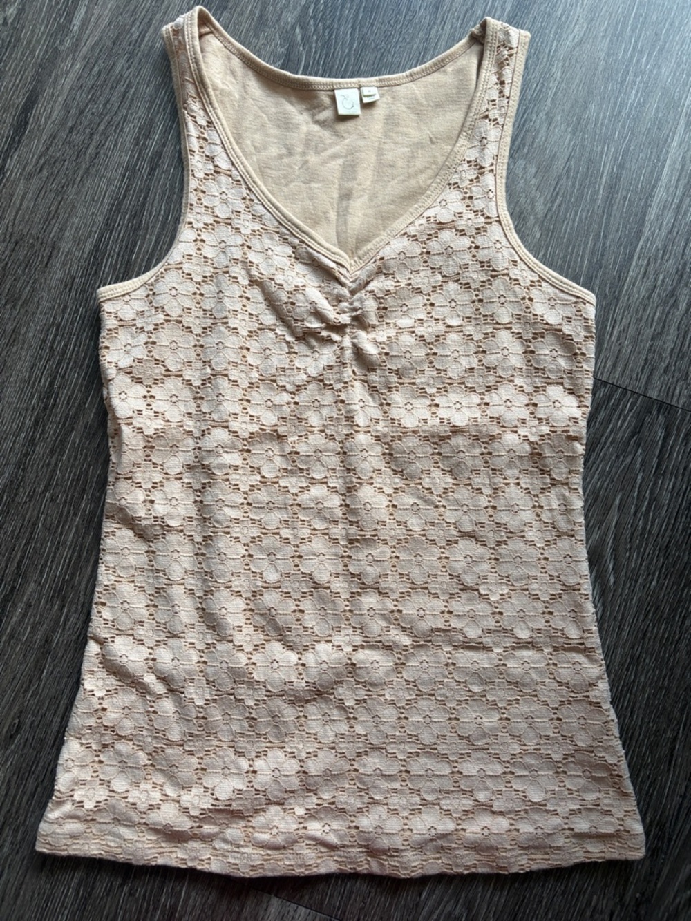 Anthropologie Lace-Overlay V-Neck Tank Top - Cream